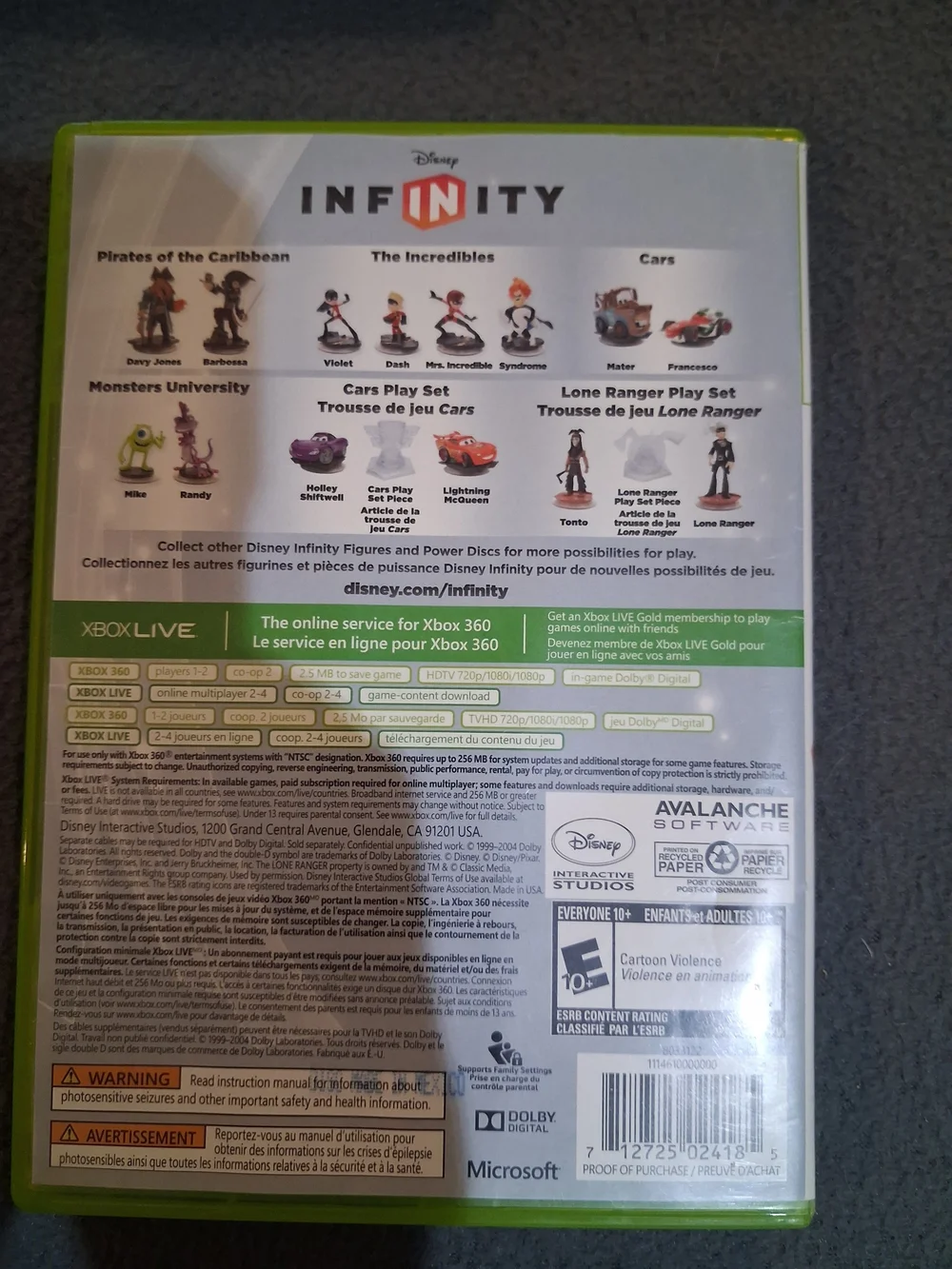 Disney Infinity Xbox 360 Video Game - Green Case with Colorful Character Art